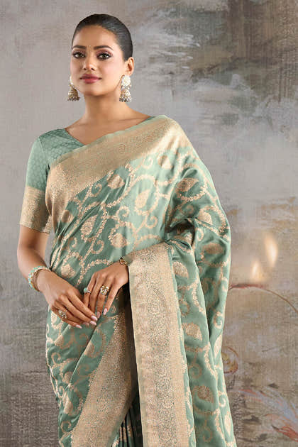 Sea Green Silk Banarasi Woven Saree