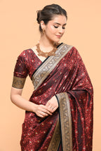 Black & Maroon Color Banarasi Silk Woven Saree