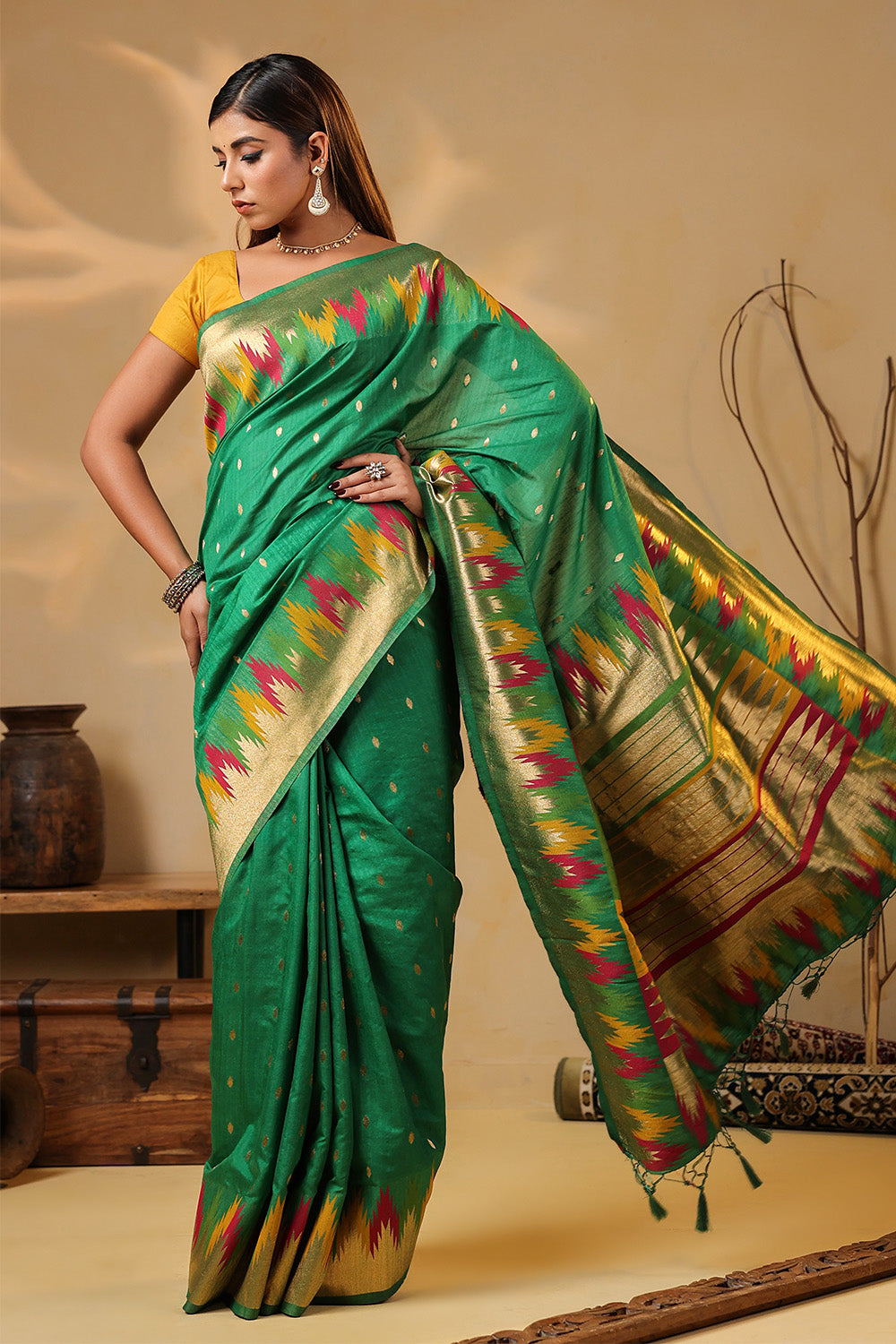 Sea Green Color Cotton Silk Woven Saree