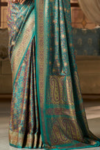 Teal Color Minakari Woven Silk Saree