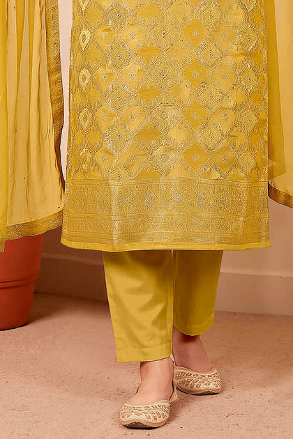 Mustard Silk Woven Unstitched Suit Fabric
