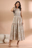 Beige & Cream Color Cotton Printed Peonies Dress