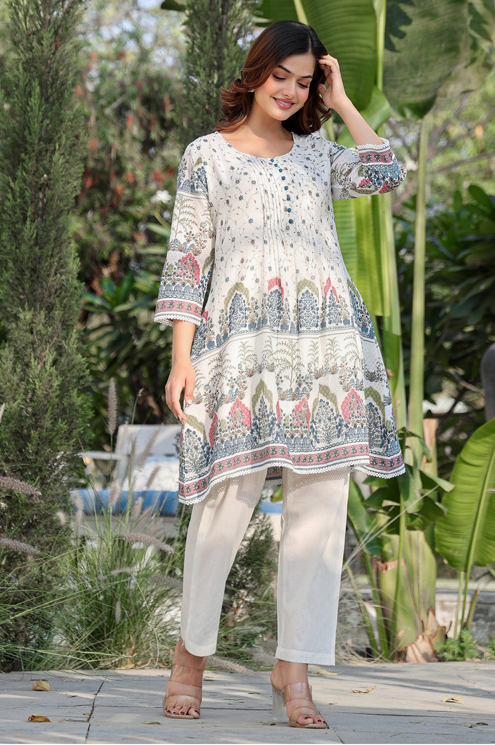 Cream Floral Printed Cotton Kurta Set