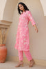 Pink Floral Printed Cotton Kurta Set