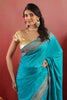 Teal Soft Silk Kalamkari Woven Saree