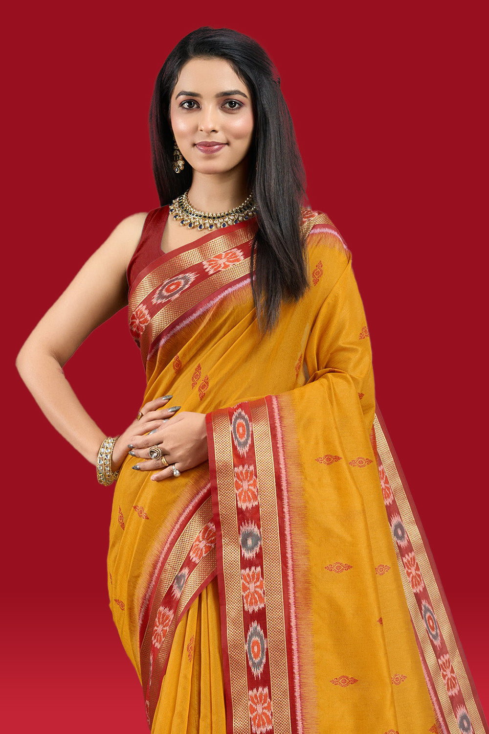 Mustard Color Woven Maheshwari Cotton Saree