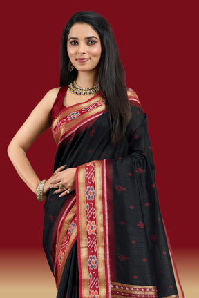 Black Colour Maheshwari Cotton Woven Saree