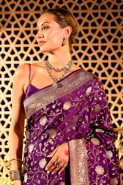 Purple Banarasi Katan Silk Saree