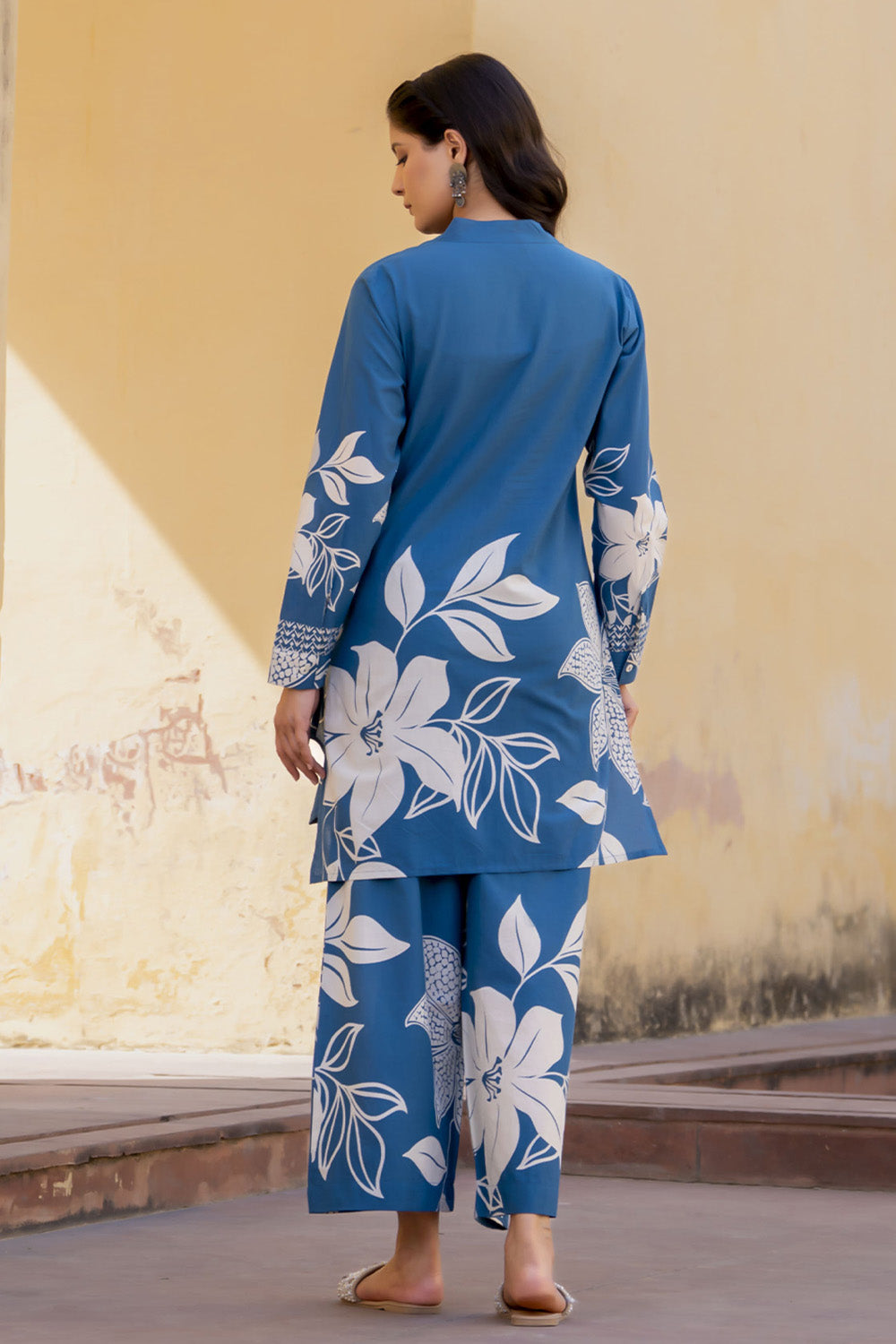 Navy Blue Color Cotton Printed Co-Ord Dress