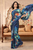 Blue Satin Abstract Printed Saree