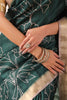 Bottle Green Tussar Silk Floral Printed and Zari Woven Saree