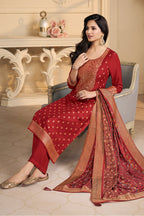 Maroon Pashmina Zari Woven Unstitched Suit Fabric