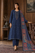 Navy Matka Silk Embroidered Unstitched Suit Material