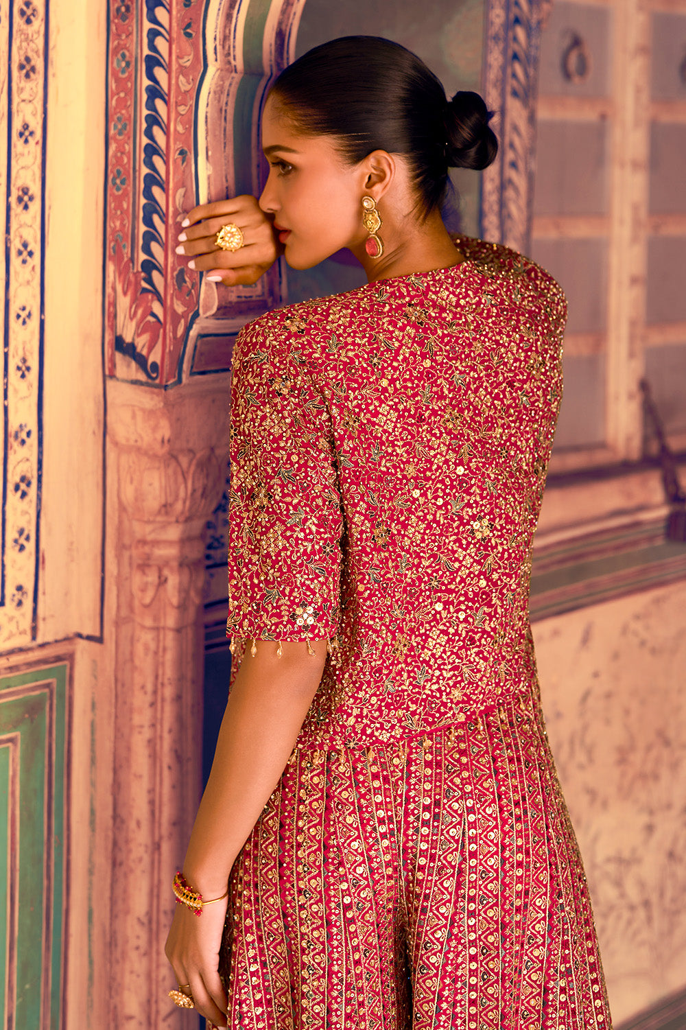 Rani Embroidered Crop-Top Palazzo Indo-Western Dress With Embroidered Jacket