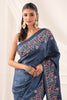 Greyish Blue Tussar Silk Resham Floral Embroidered Saree