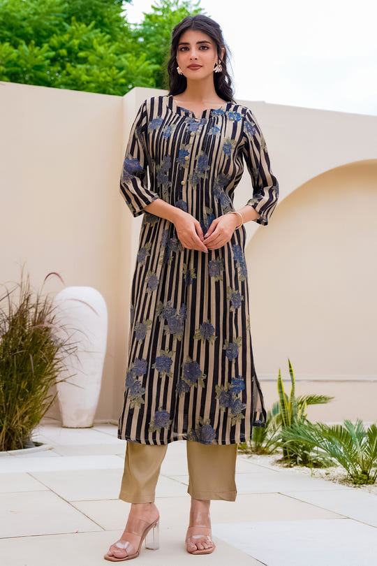 Black Muslin Floral Printed Kurta Set