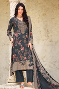 Grey Spun Floral Printed Unstitched Suit Fabric