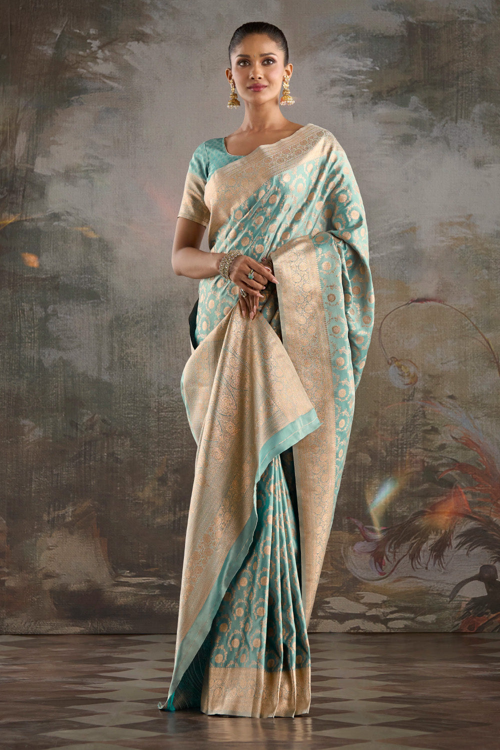 Sea Green Banarasi Katan Silk Woven Saree