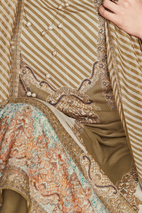 Olive Green Kashmiri Paisley Printed Unstitched Suits Material