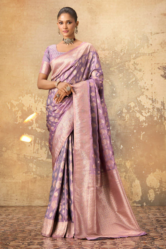 Lavender Woven Silk Banarasi Saree