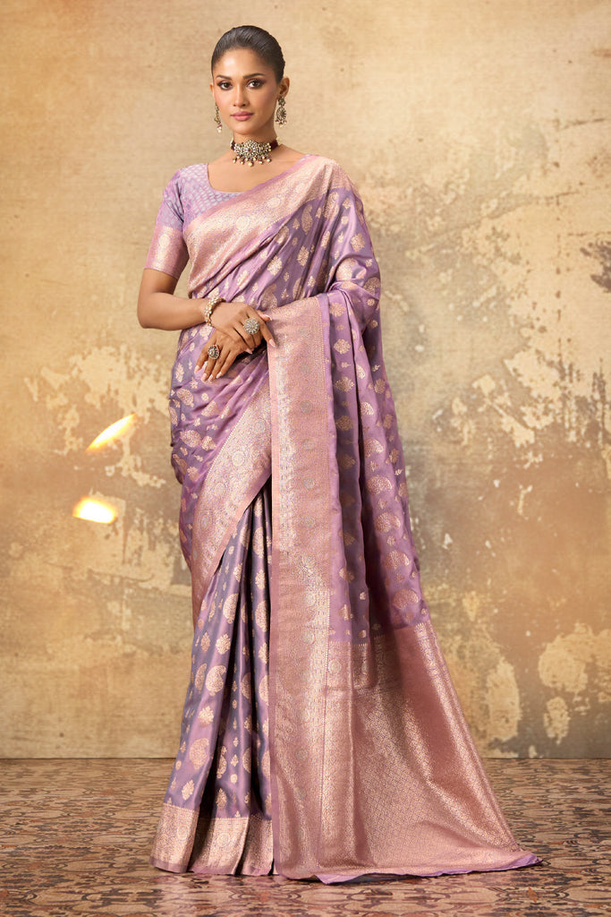 Lavender Woven Katan Silk Banarasi Saree