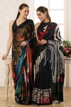 Black Abstract Printed Jacquard Silk Saree