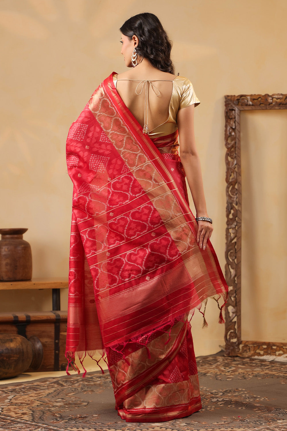 Maroon Tussar Silk Woven Saree