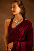 Dark Scarlet Swarovski Work Satin Saree
