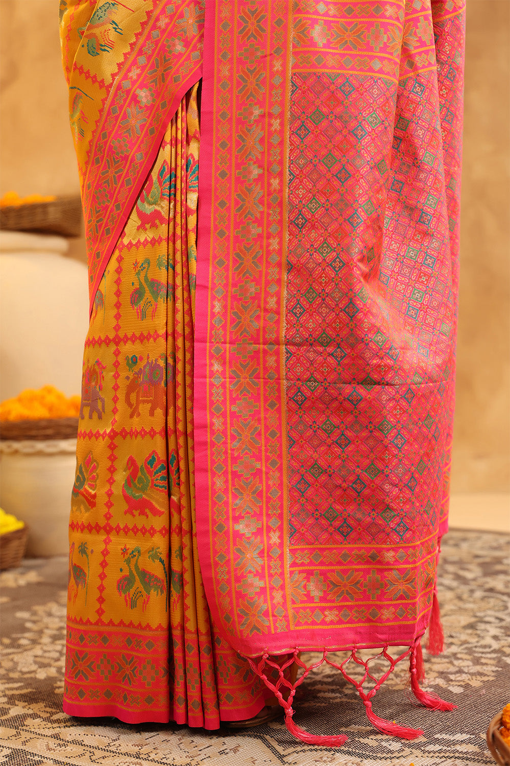 Mustard Colour Resham Woven Saree