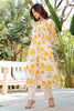 Cream & Yellow Cotton Floral Printed Kurta Set
