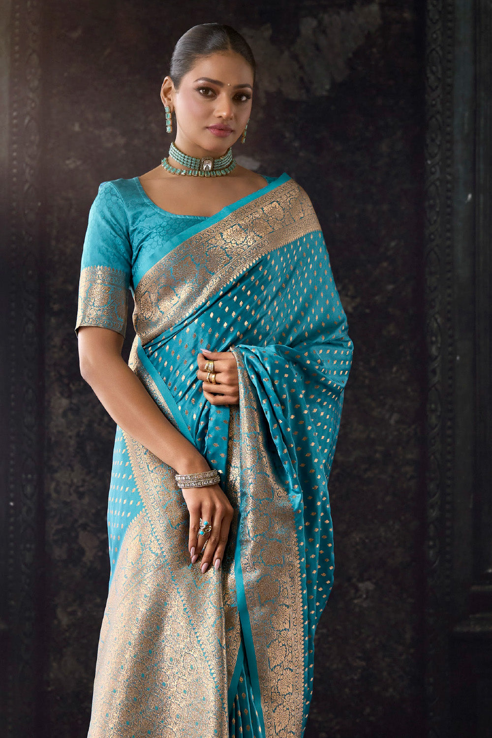 Pacific Blue Zari Woven Soft Silk Saree