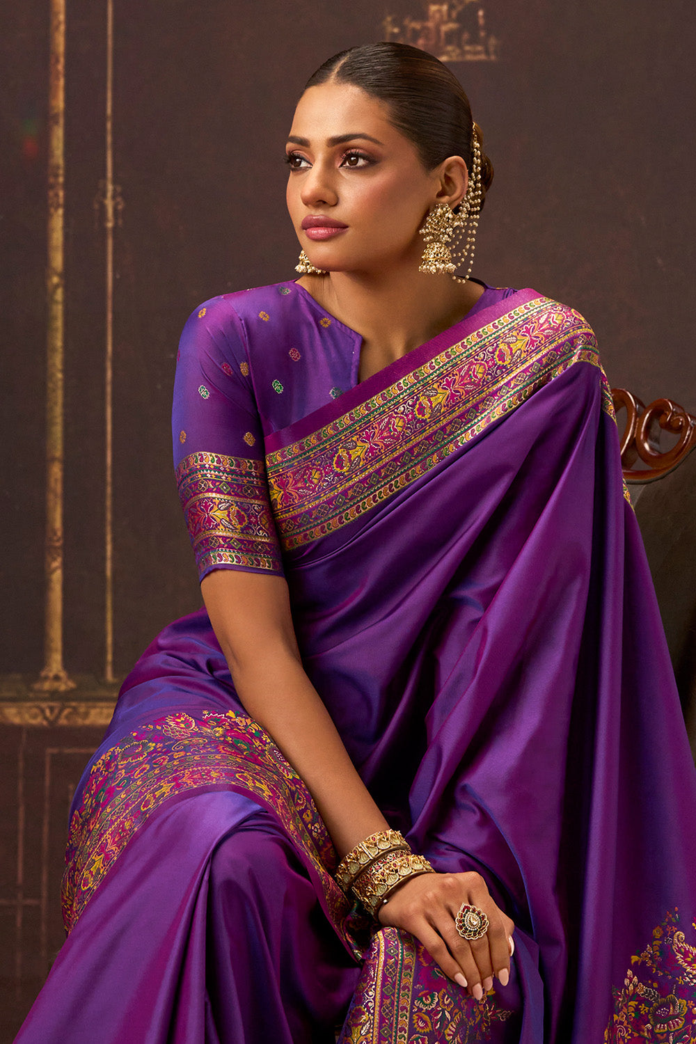 Purple Soft Silk Kalamkari Woven Saree