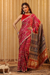 Magenta Pink Pure Gharchola Gajji Silk Printed And Embroidered Saree