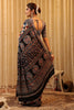 Navy & Beige Printed And Embroidered Pure Mulberry Silk Saree