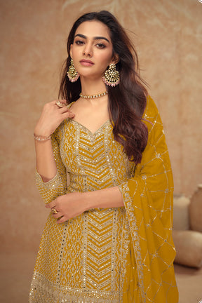 Crepe Silk Sequins & Zari Embroidered Suit With Embroidered Sharara