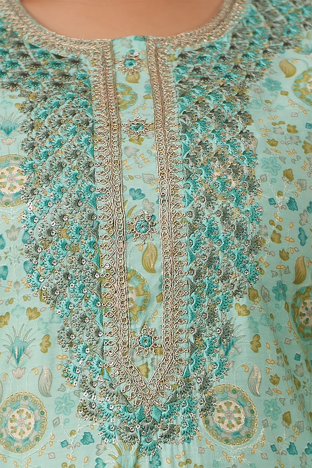 Teal Colour Muslin Printed Suit