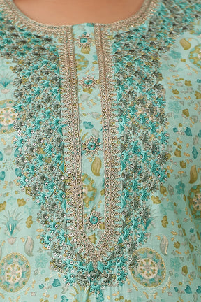 Teal Colour Muslin Printed Suit
