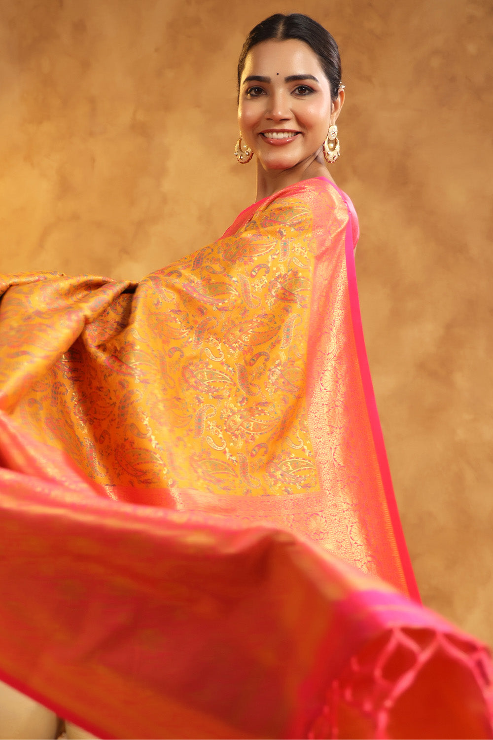 Mustard Color Resham Woven Saree