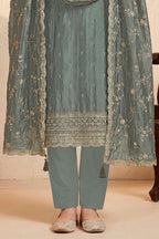 Grey Tissue Silk Embroidered Unstitched Suit Fabric