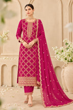 RanI Crepe Silk Zari Woven And Embroidered Unstiched Suit Material