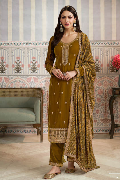 Sage Green Velvet Sequins and Zari Embroidered Unstitched Suit Fabric
