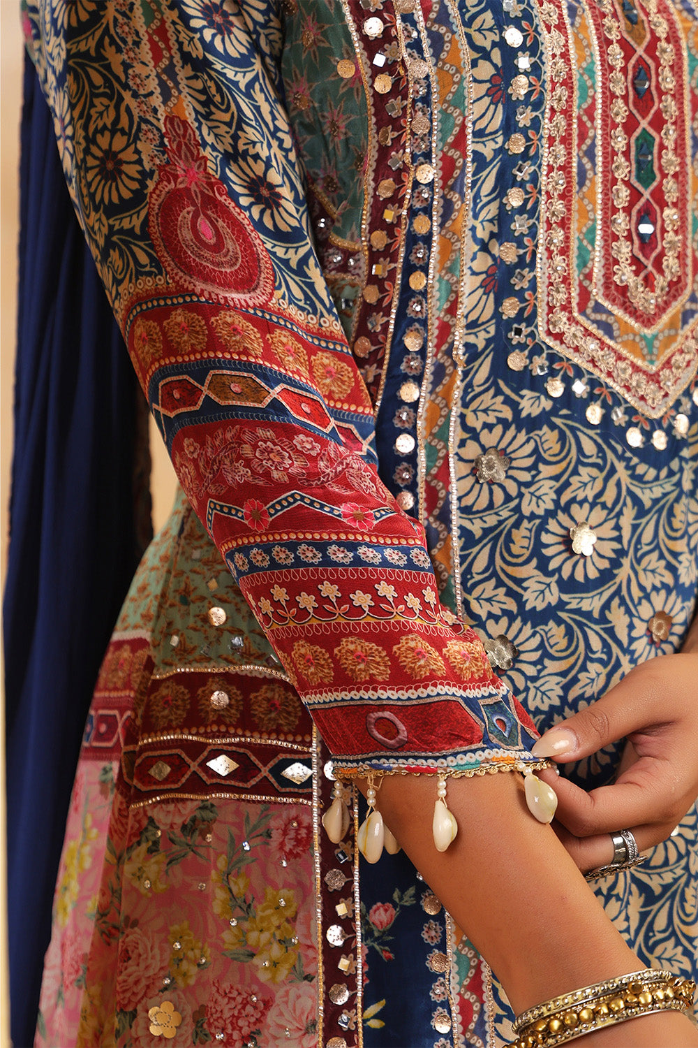 Blue Color Crepe Embroidered and Printed Suit