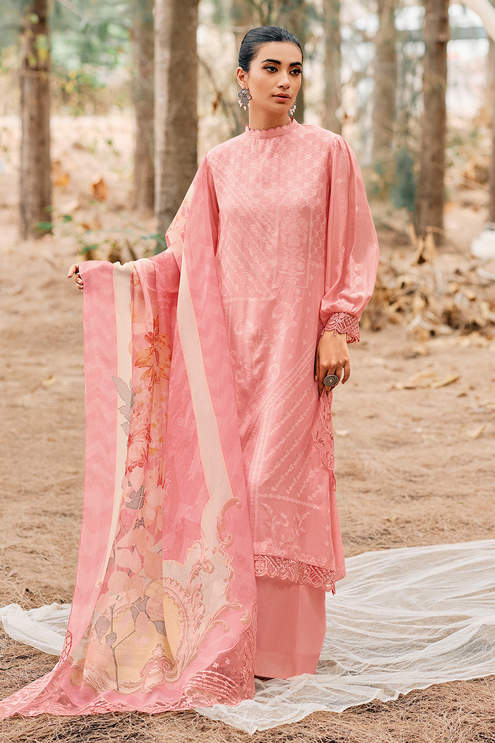 Pink Color Muslin Cotton Resham Woven Unstitched Suit Material