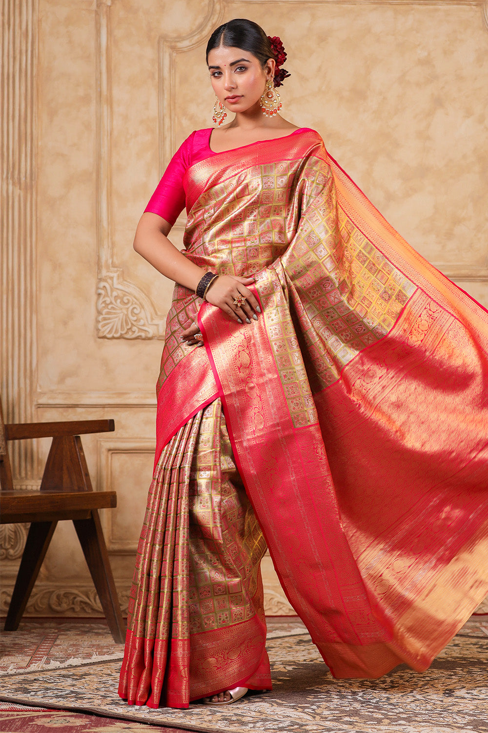 Fuchsia Pink Colour Silk Woven Saree