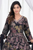 Black & Beige Muslin Floral Printed Neck-Embroidered Anarkali Suit