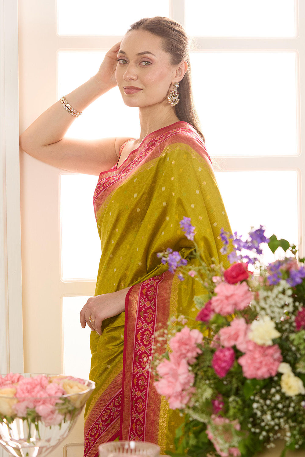 Sage Green Woven Chanderi Silk Saree