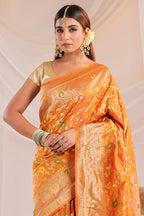 Mustard Resham & Zari Floral Woven Silk Saree