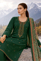 Bottle Green Matka Silk Embroidered Unstitched Suit Material