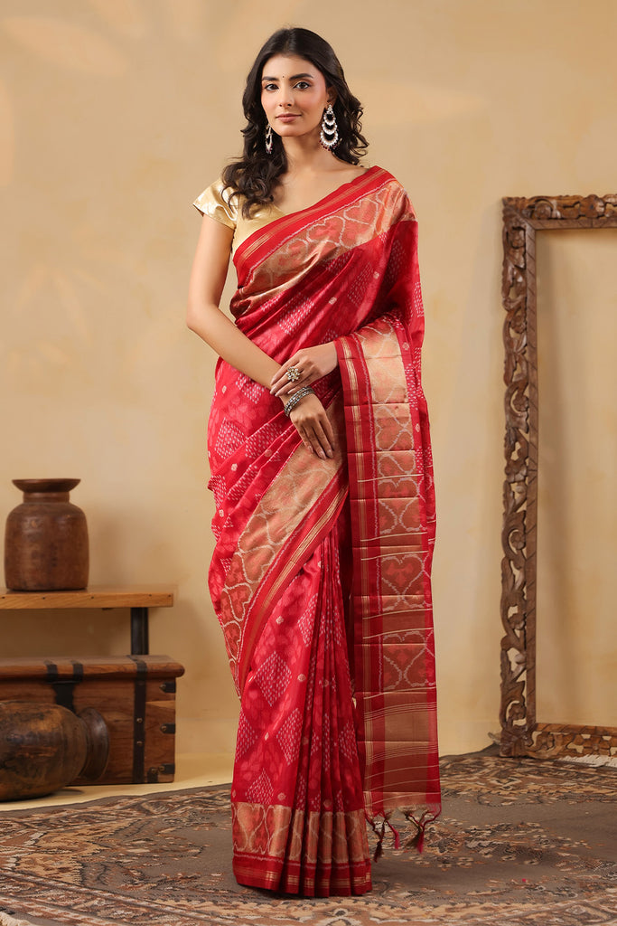 Maroon Tussar Silk Woven Saree