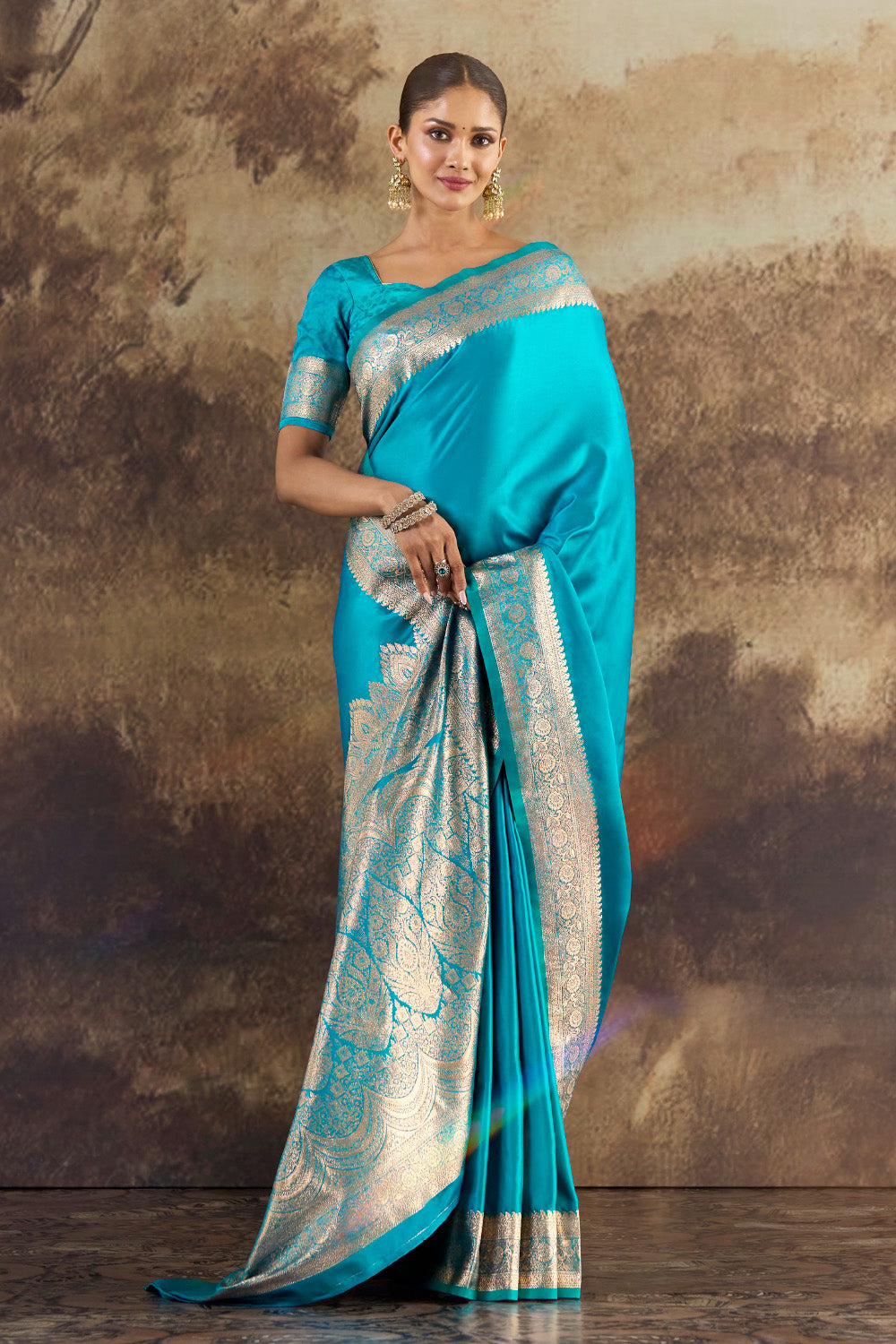 Pacific Blue Silk Zari Woven Saree